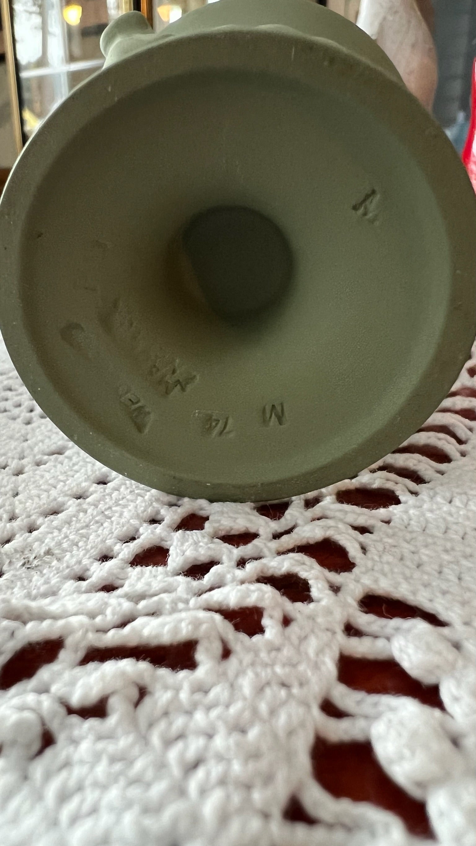 Wedgwood Jasperware sage green set – heart bowl and small vase