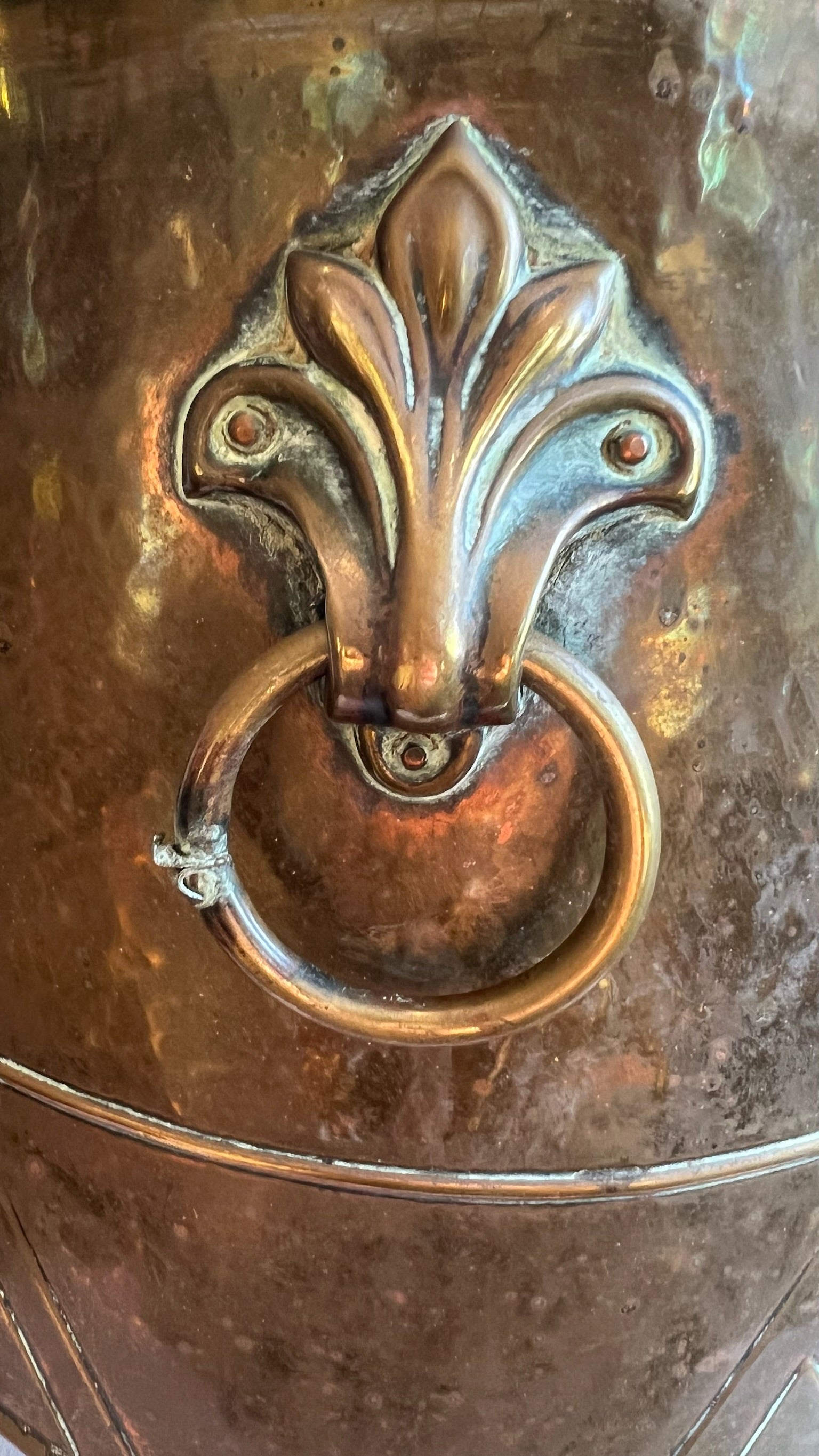 Antique Arts & Crafts copper and brass coal/log box