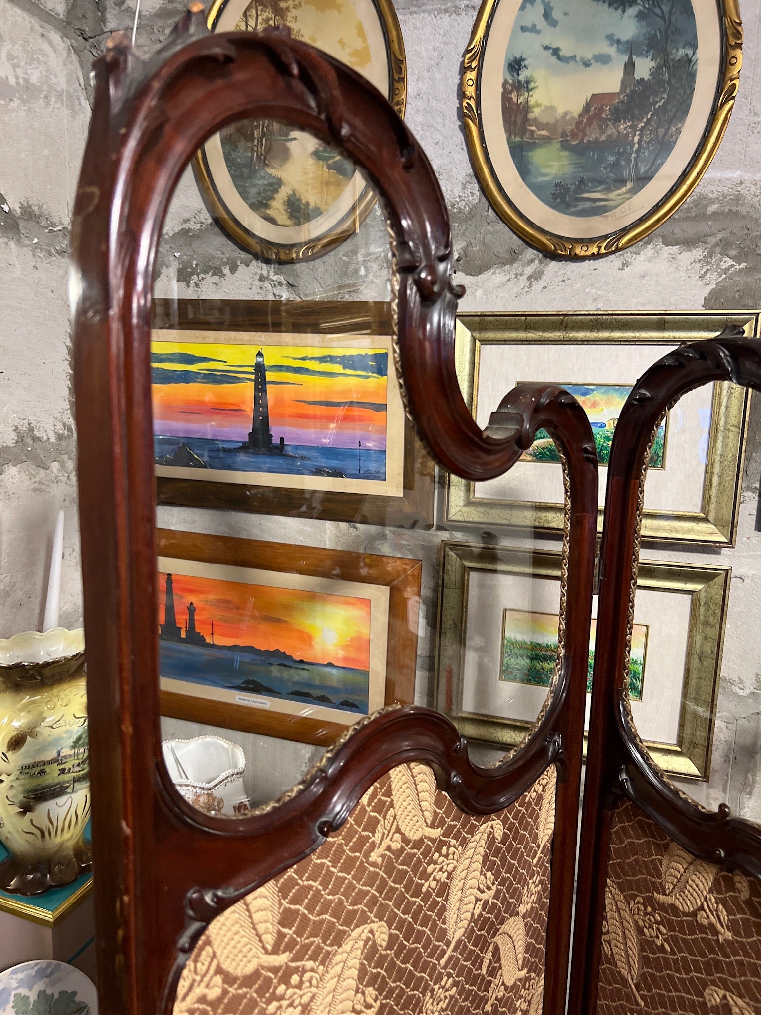 Antique Three-Panel Mahogany Room Divider/Privacy Screen