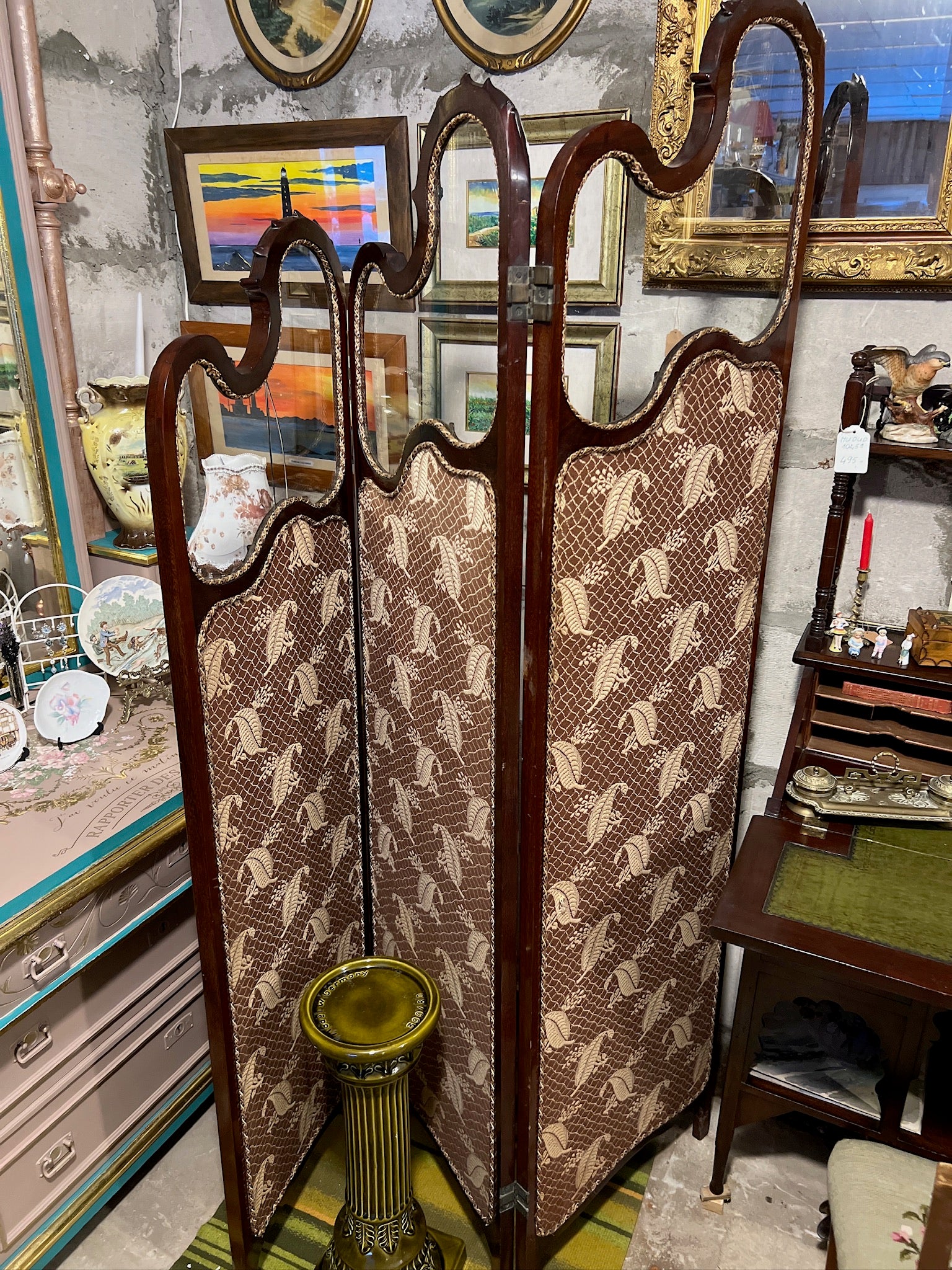 Antique Three-Panel Mahogany Room Divider/Privacy Screen