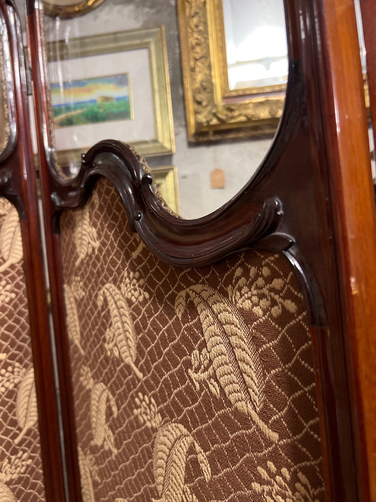Antique Three-Panel Mahogany Room Divider/Privacy Screen