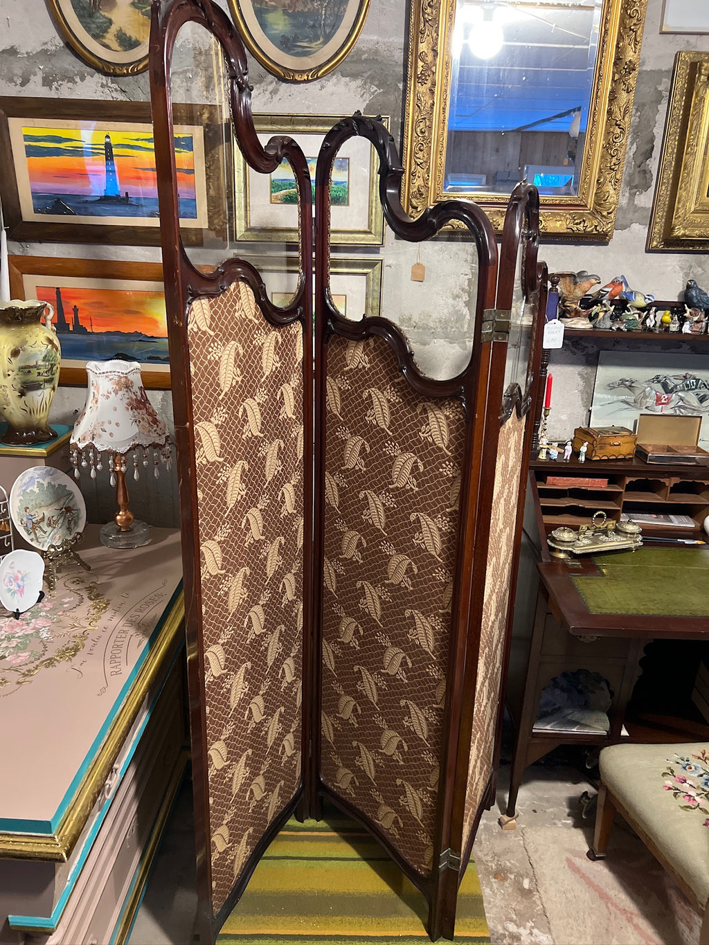 Antique Three-Panel Mahogany Room Divider/Privacy Screen