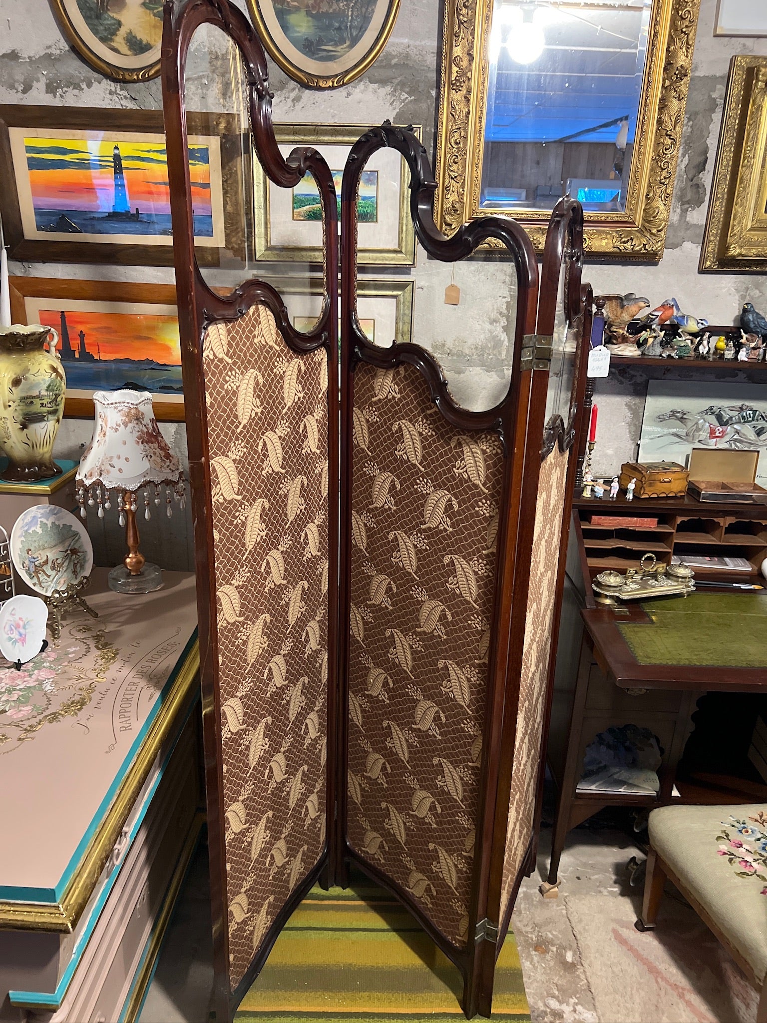 Antique Three-Panel Mahogany Room Divider/Privacy Screen