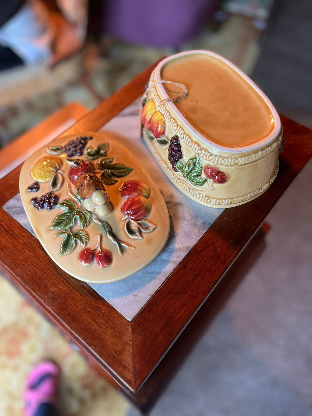 Antique Italian hand-painted ceramic fruit box