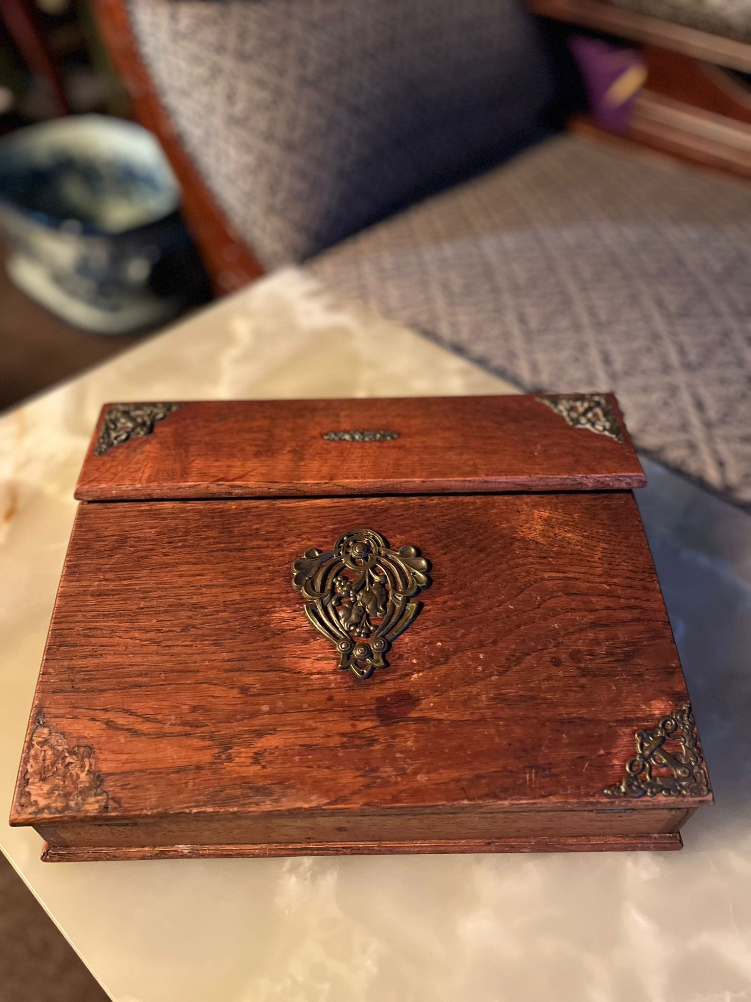 Antique oak writing box / writing chest